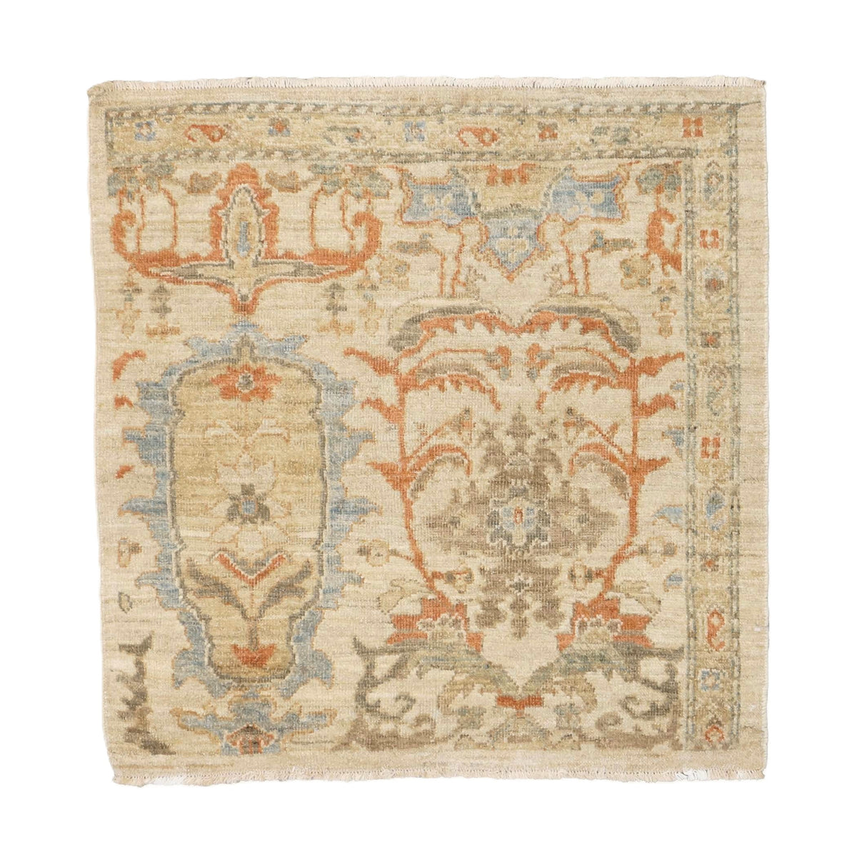 Persian Sultanabad Wool 3x3 Ivory, Light Blue & Rust Handmade Square Throw Rug #1141257
