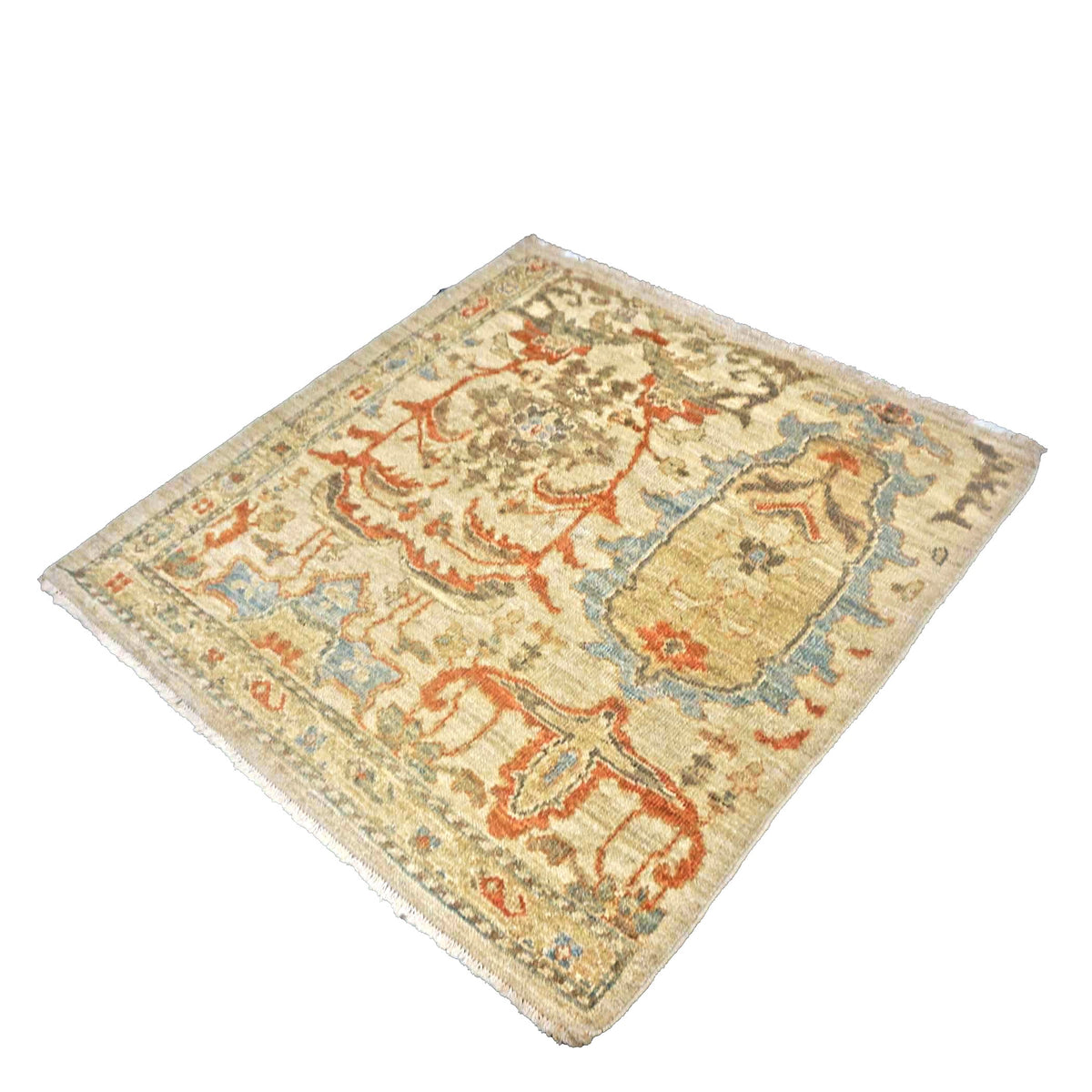 Persian Sultanabad Wool 3x3 Ivory, Light Blue & Rust Handmade Square Throw Rug #1141257