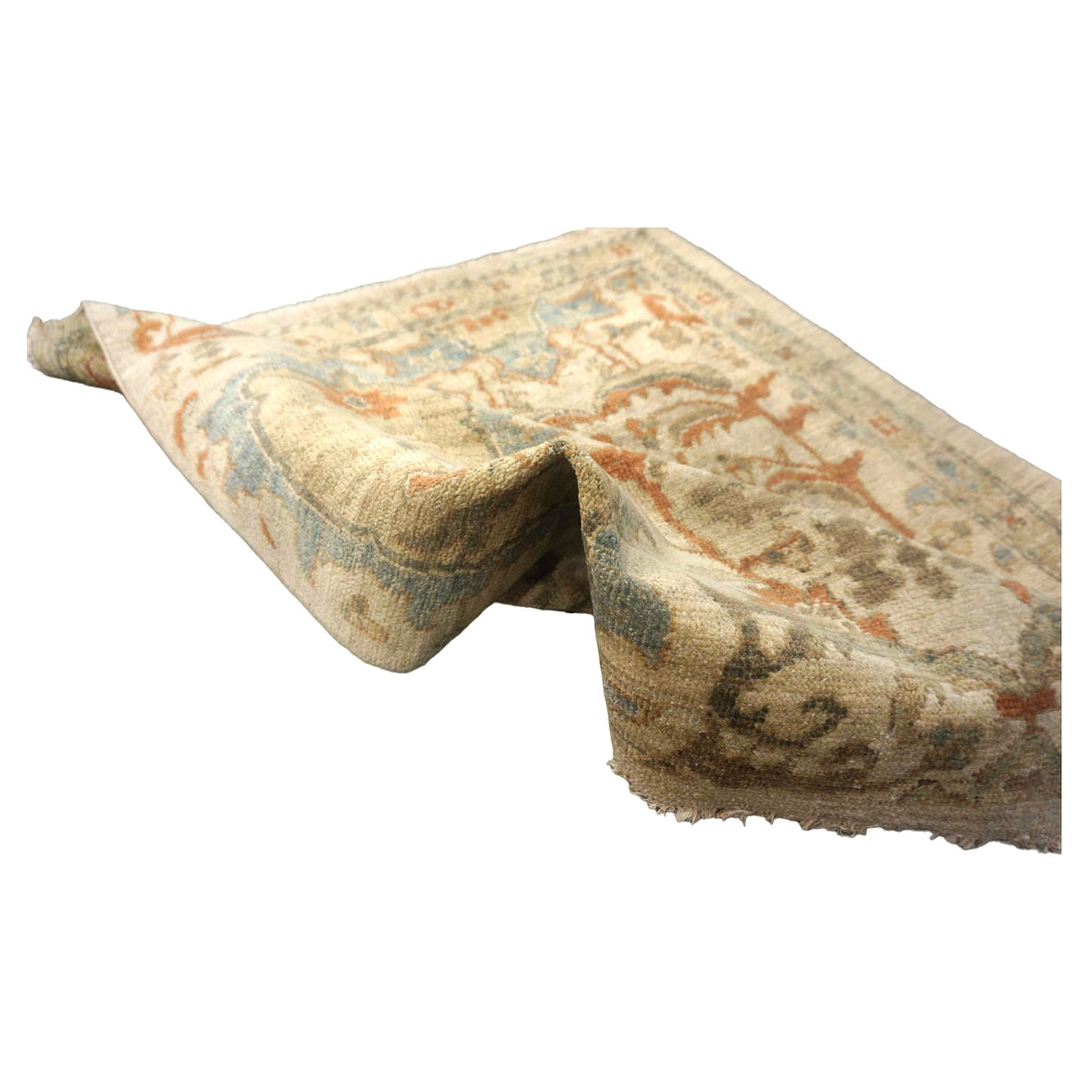 Persian Sultanabad Wool 3x3 Ivory, Light Blue & Rust Handmade Square Throw Rug #1141257