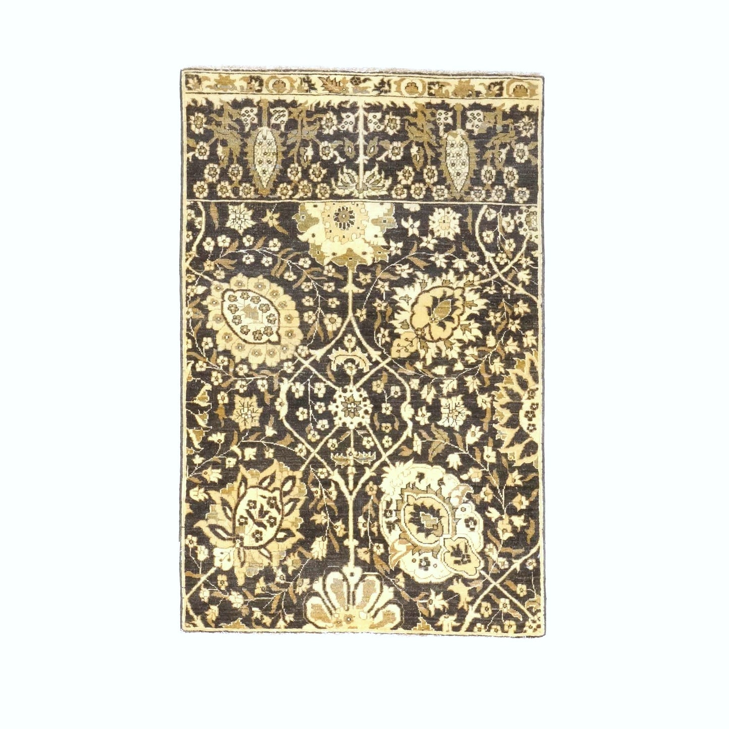 Turkish Tabriz Wool 3x5 Charcoal Brown & Tan Handmade Area Rug # 1141259