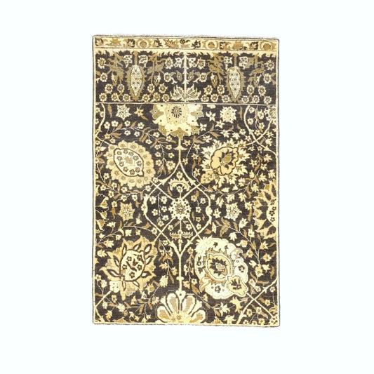Turkish Tabriz Wool 3x5 Charcoal Brown & Tan Handmade Area Rug # 1141259
