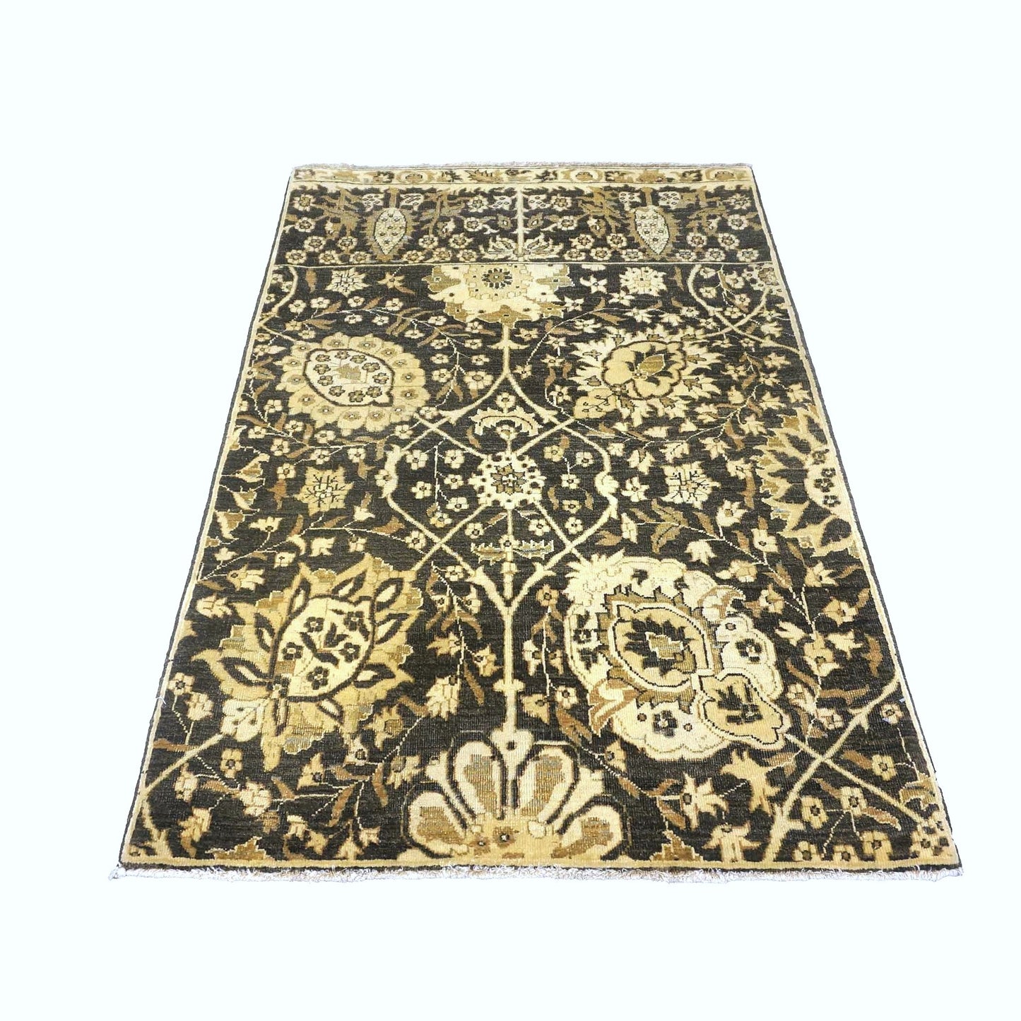 Turkish Tabriz Wool 3x5 Charcoal Brown & Tan Handmade Area Rug # 1141259