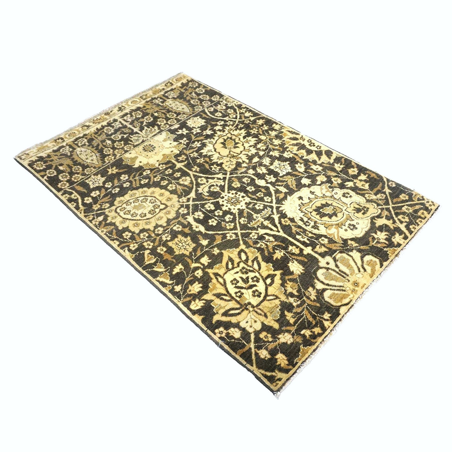 Turkish Tabriz Wool 3x5 Charcoal Brown & Tan Handmade Area Rug # 1141259