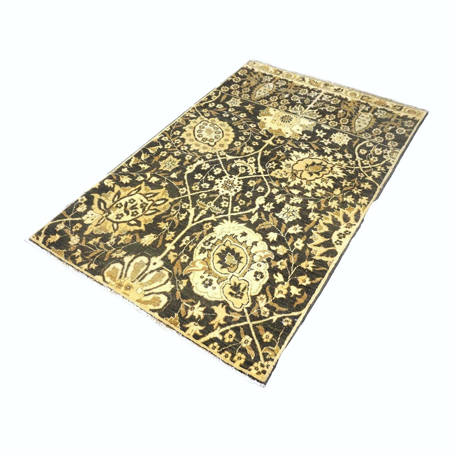 Turkish Tabriz Wool 3x5 Charcoal Brown & Tan Handmade Area Rug # 1141259