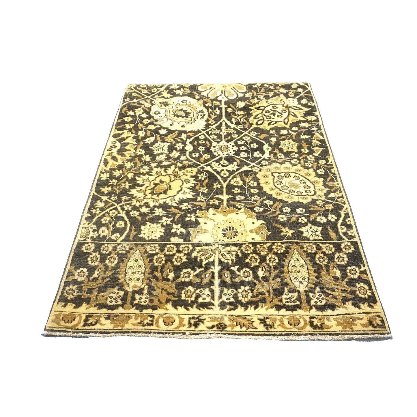 Turkish Tabriz Wool 3x5 Charcoal Brown & Tan Handmade Area Rug # 1141259