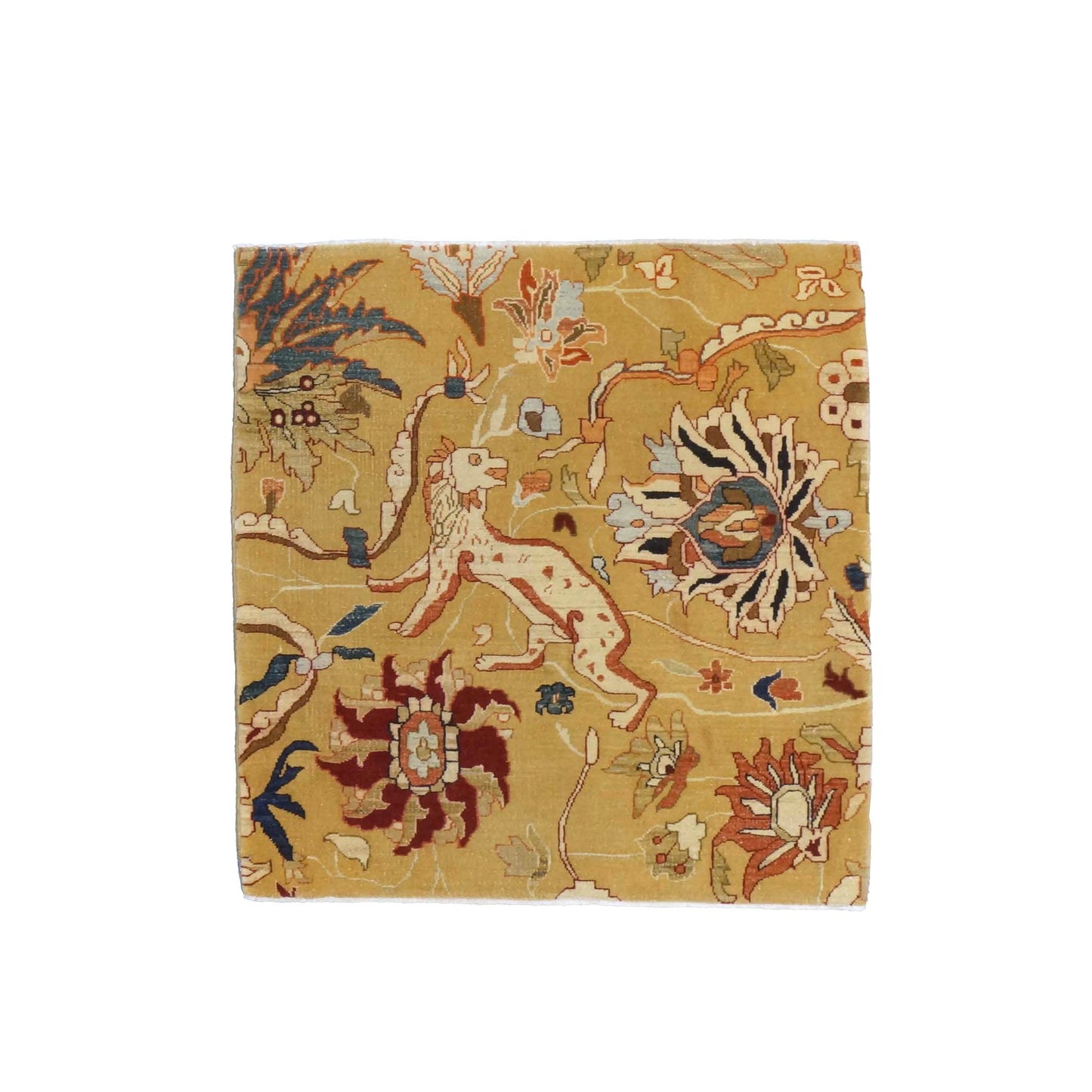 Turkish Agra Wool 3x3 Camel, Red & Ivory Handmade Square Throw Rug #1141261