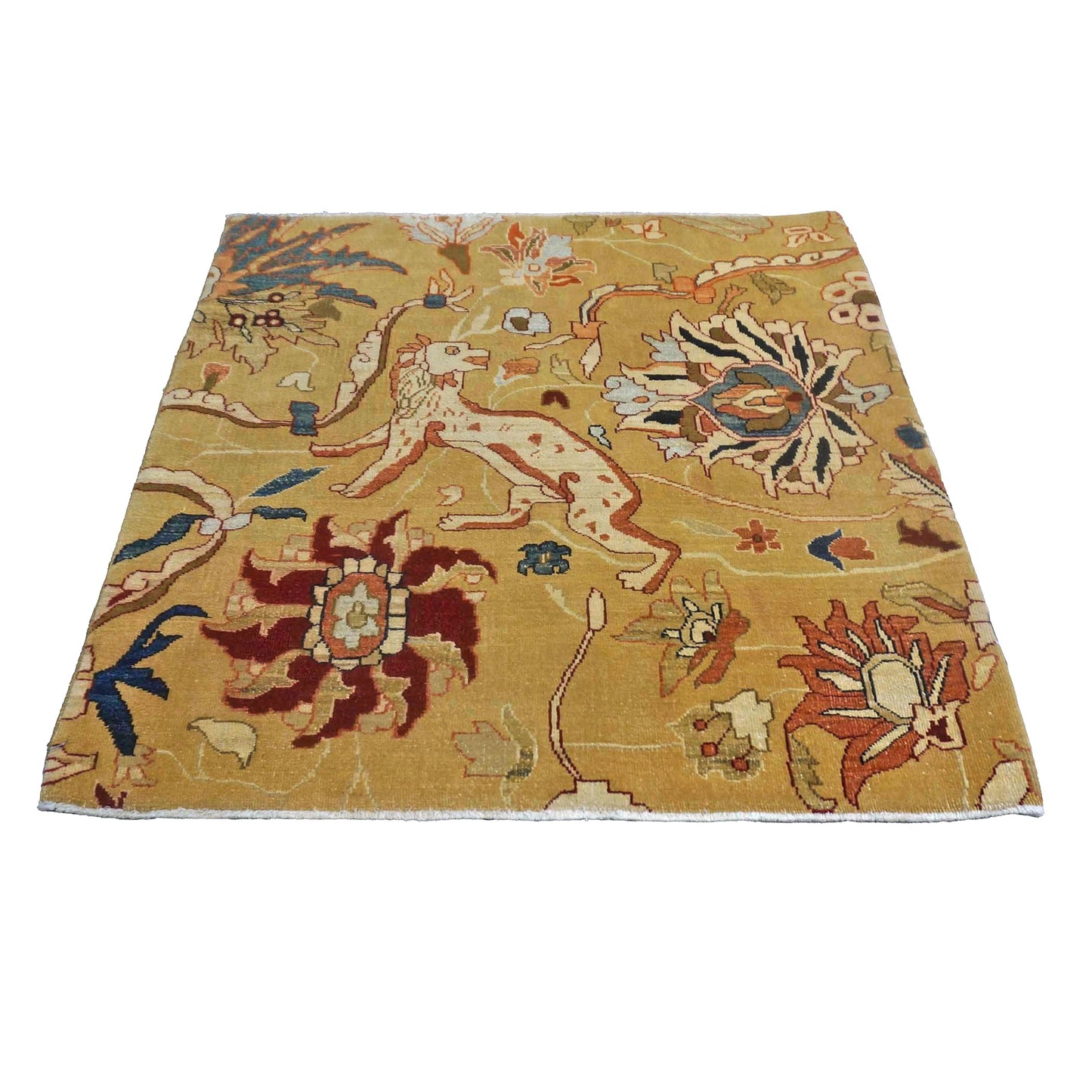 Turkish Agra Wool 3x3 Camel, Red & Ivory Handmade Square Throw Rug #1141261