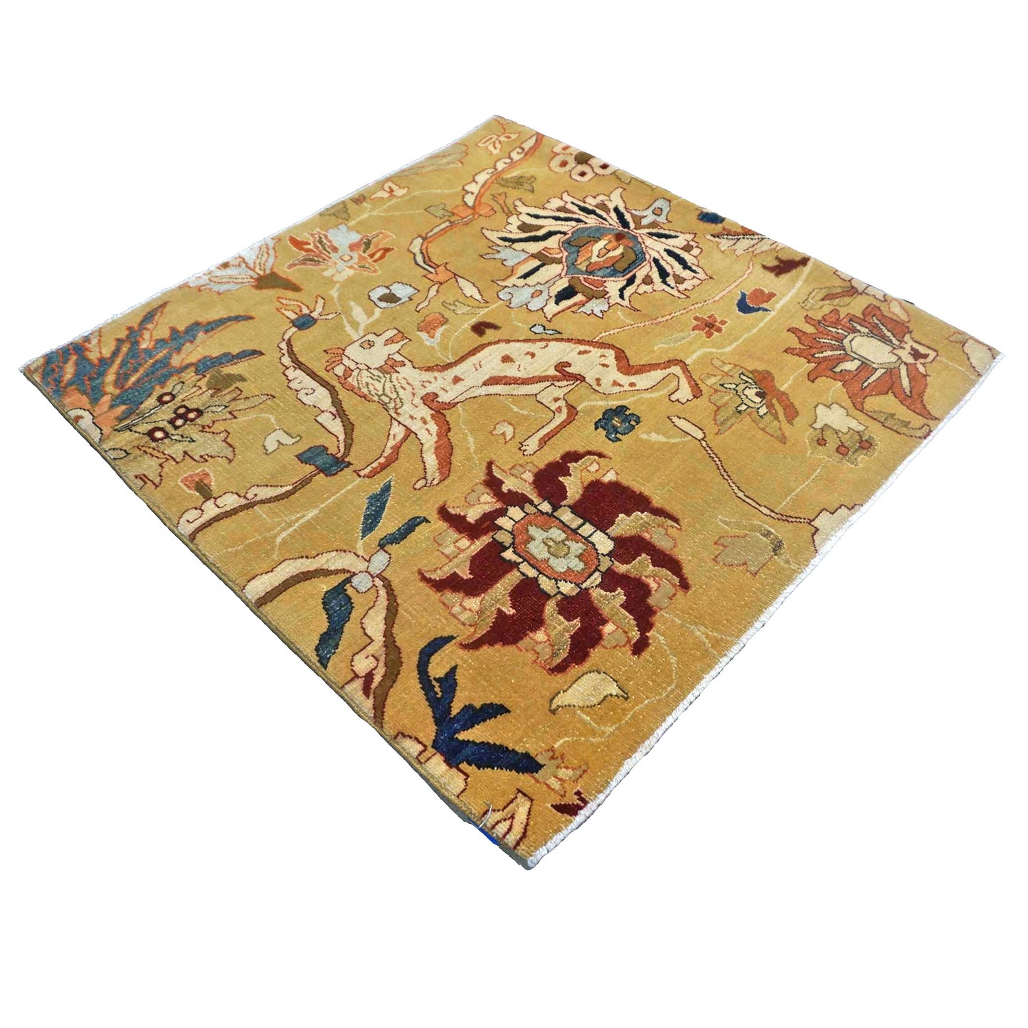 Turkish Agra Wool 3x3 Camel, Red & Ivory Handmade Square Throw Rug #1141261