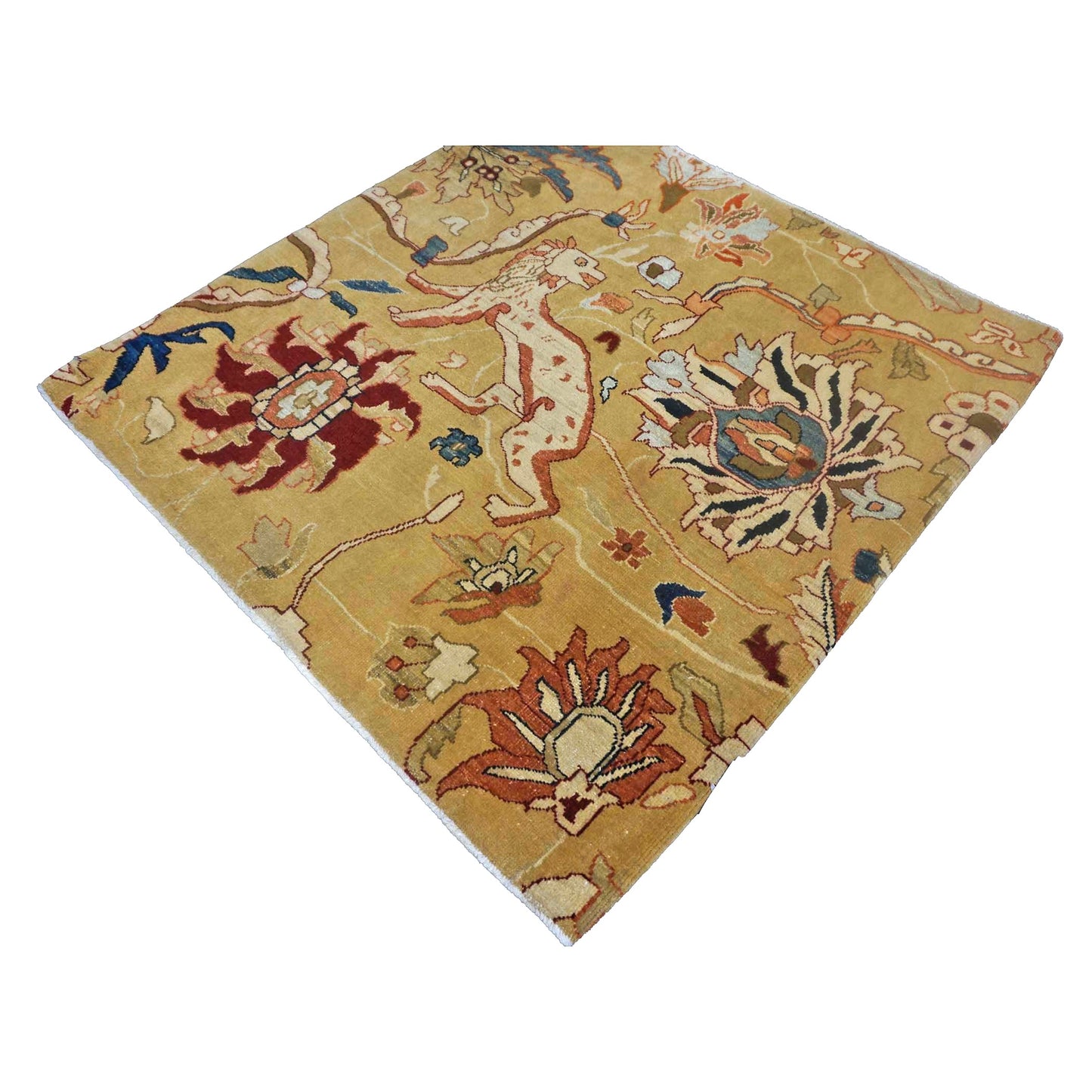 Turkish Agra Wool 3x3 Camel, Red & Ivory Handmade Square Throw Rug #1141261