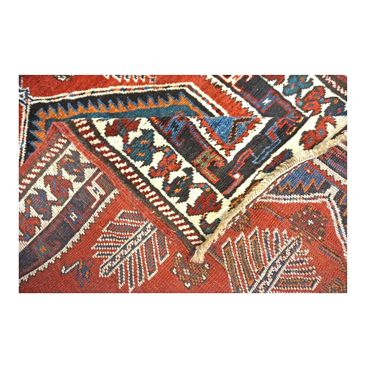 Antique Persian Azerbaijani Tribal Wool 3x10 Red & Blue Handmade Runner Rug #1141304