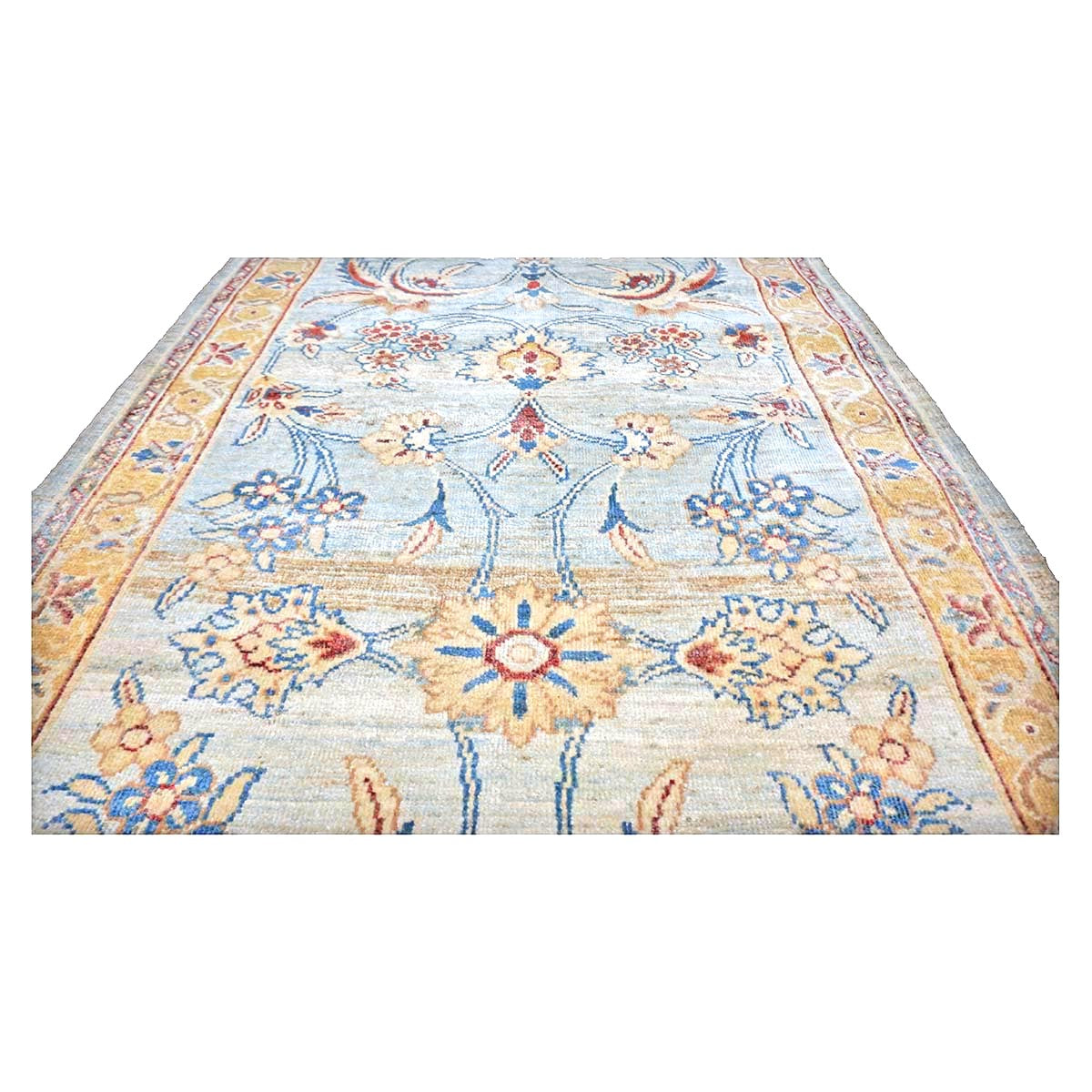 Persian Sultanabad Wool 3x25 Light Blue, Ivory & Gold Handmade Runner Rug #1141320