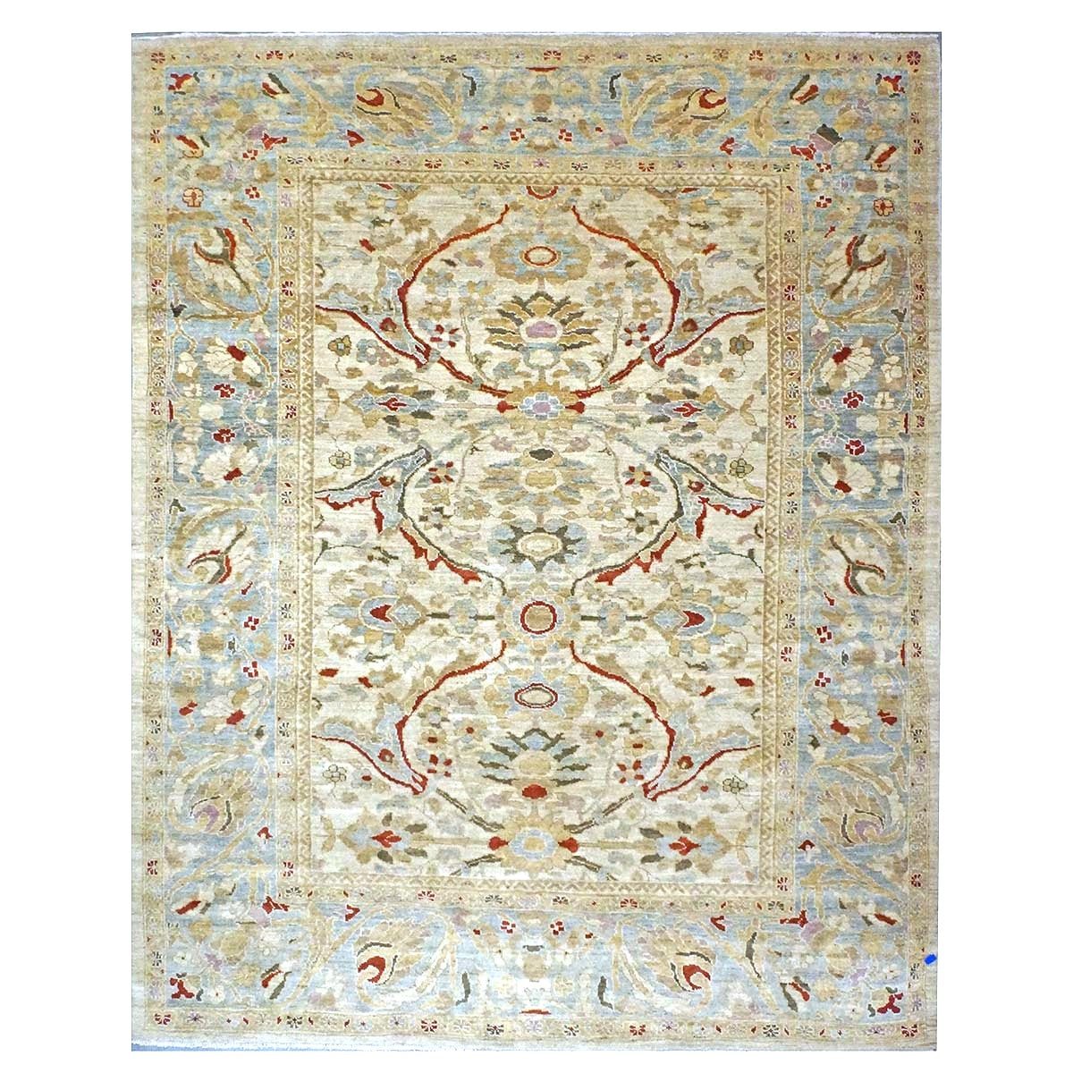 Persian Sultanabad Wool 8 x 10 Ivory, Tan, Light Blue & Red Handmade Area Rug #1141325