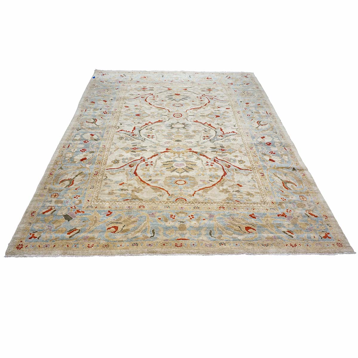 Persian Sultanabad Wool 8 x 10 Ivory, Tan, Light Blue & Red Handmade Area Rug #1141325