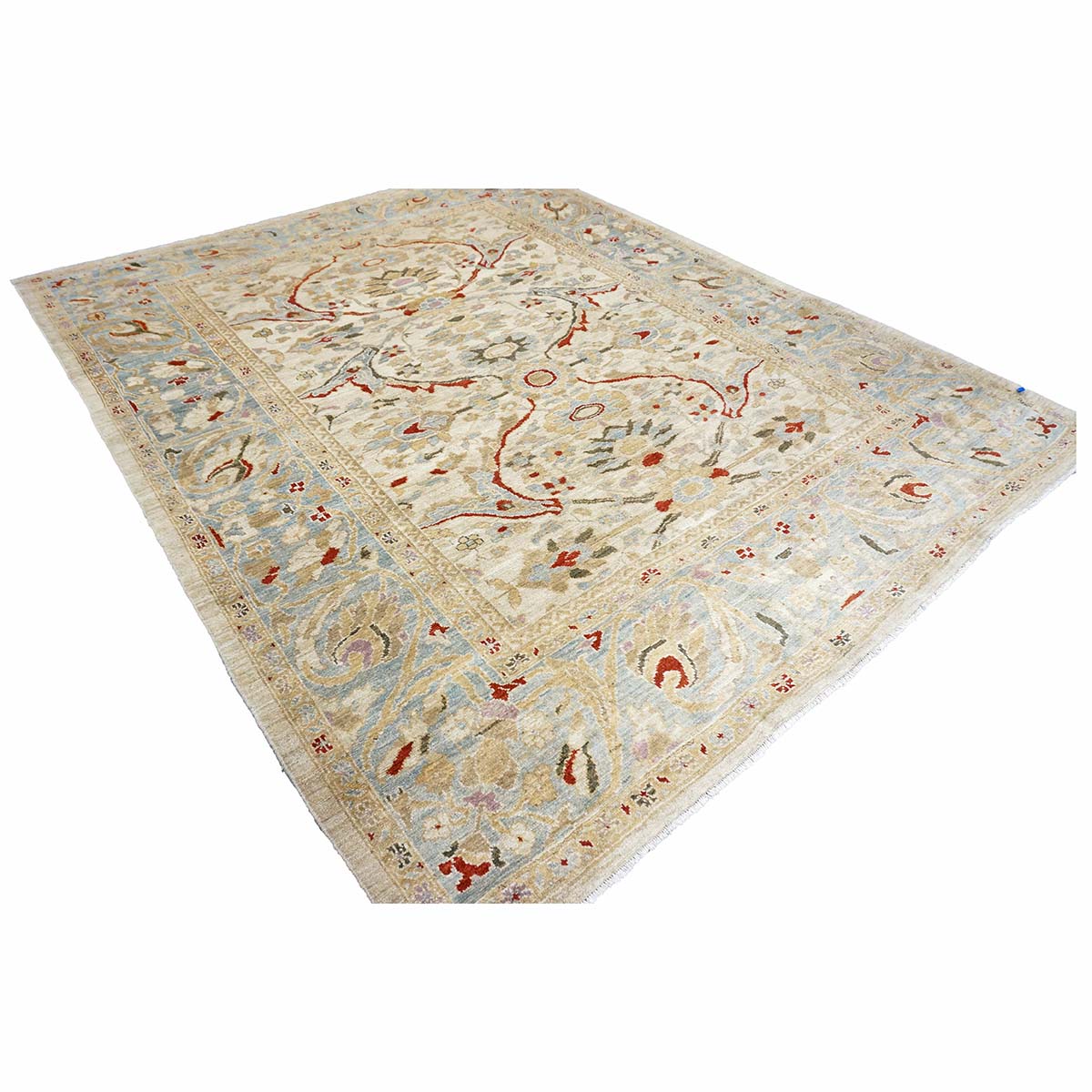 Persian Sultanabad Wool 8 x 10 Ivory, Tan, Light Blue & Red Handmade Area Rug #1141325