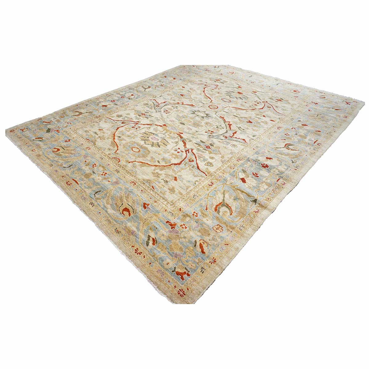 Persian Sultanabad Wool 8 x 10 Ivory, Tan, Light Blue & Red Handmade Area Rug #1141325