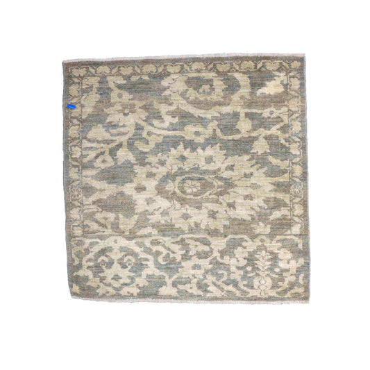 Persian Sultanabad Wool 4x4 Olive, Ivory & Slate Handmade Square Area Rug #1141337