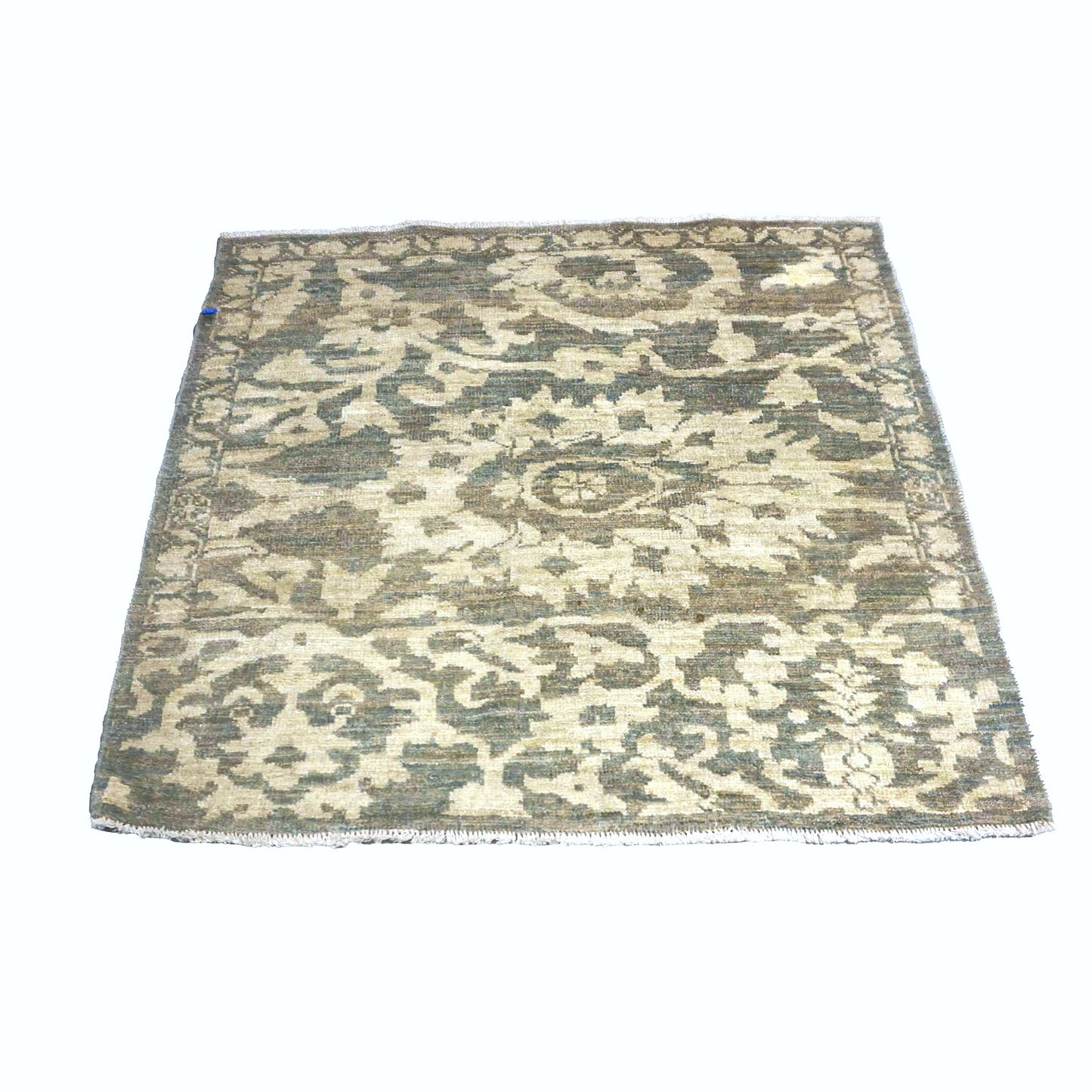 Persian Sultanabad Wool 4x4 Olive, Ivory & Slate Handmade Square Area Rug #1141337