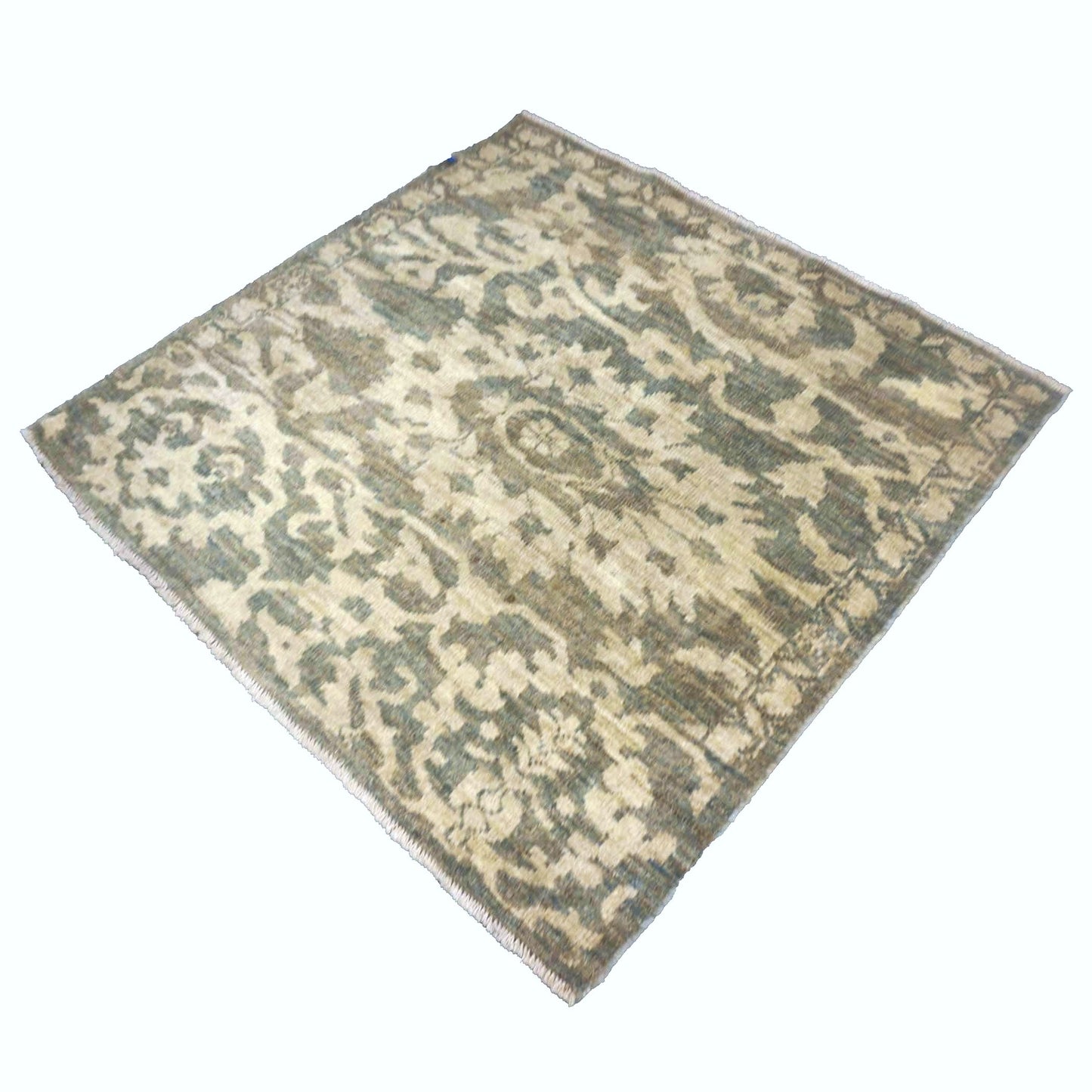 Persian Sultanabad Wool 4x4 Olive, Ivory & Slate Handmade Square Area Rug #1141337