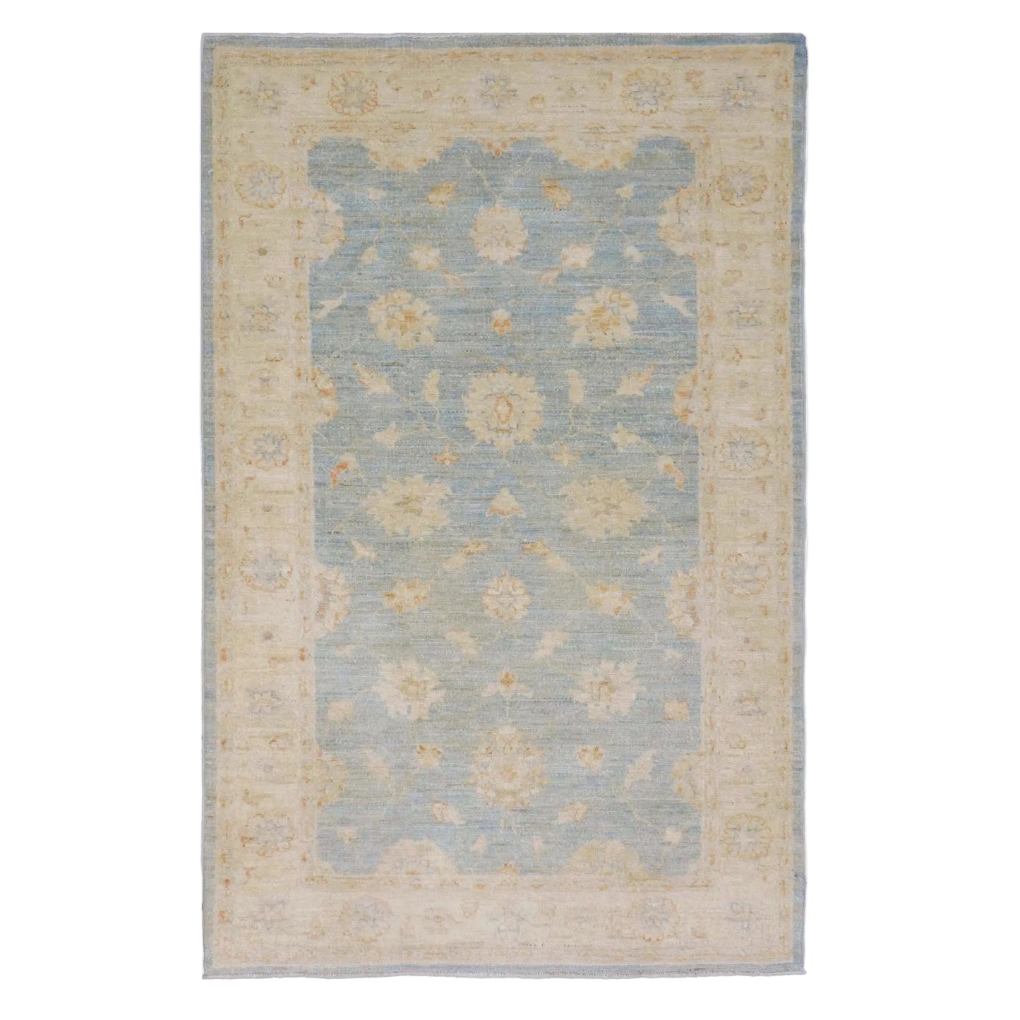 Afghan Tabriz Wool 3x5 Blue & Ivory Silverwash Handmade Area Rug #1141444