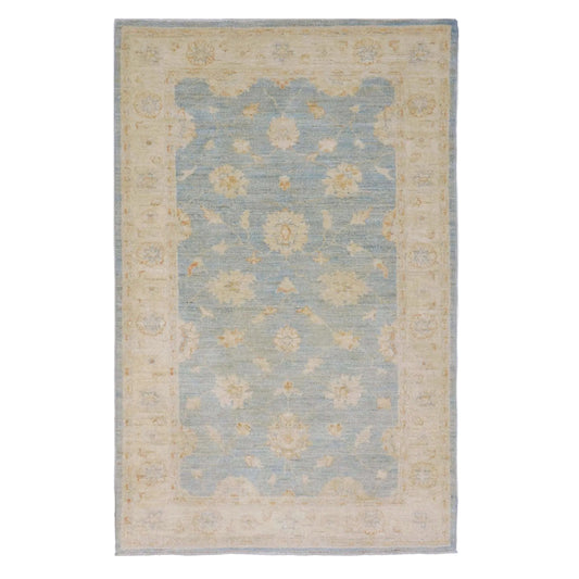 Afghan Tabriz Wool 3x5 Blue & Ivory Silverwash Handmade Area Rug #1141444