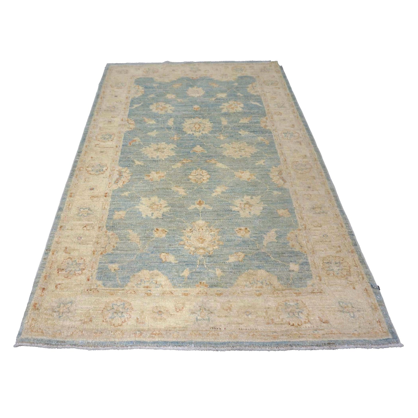 Afghan Tabriz Wool 3x5 Blue & Ivory Silverwash Handmade Area Rug #1141444