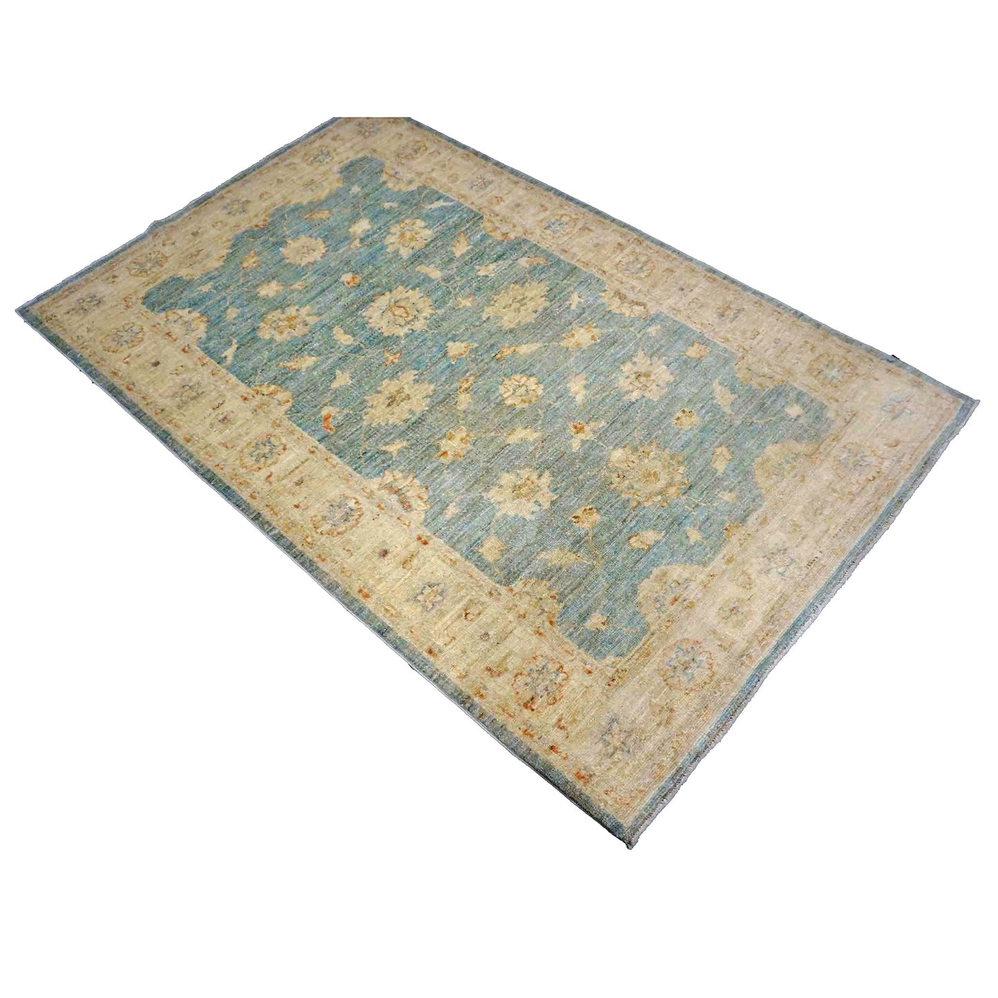 Afghan Tabriz Wool 3x5 Blue & Ivory Silverwash Handmade Area Rug #1141444
