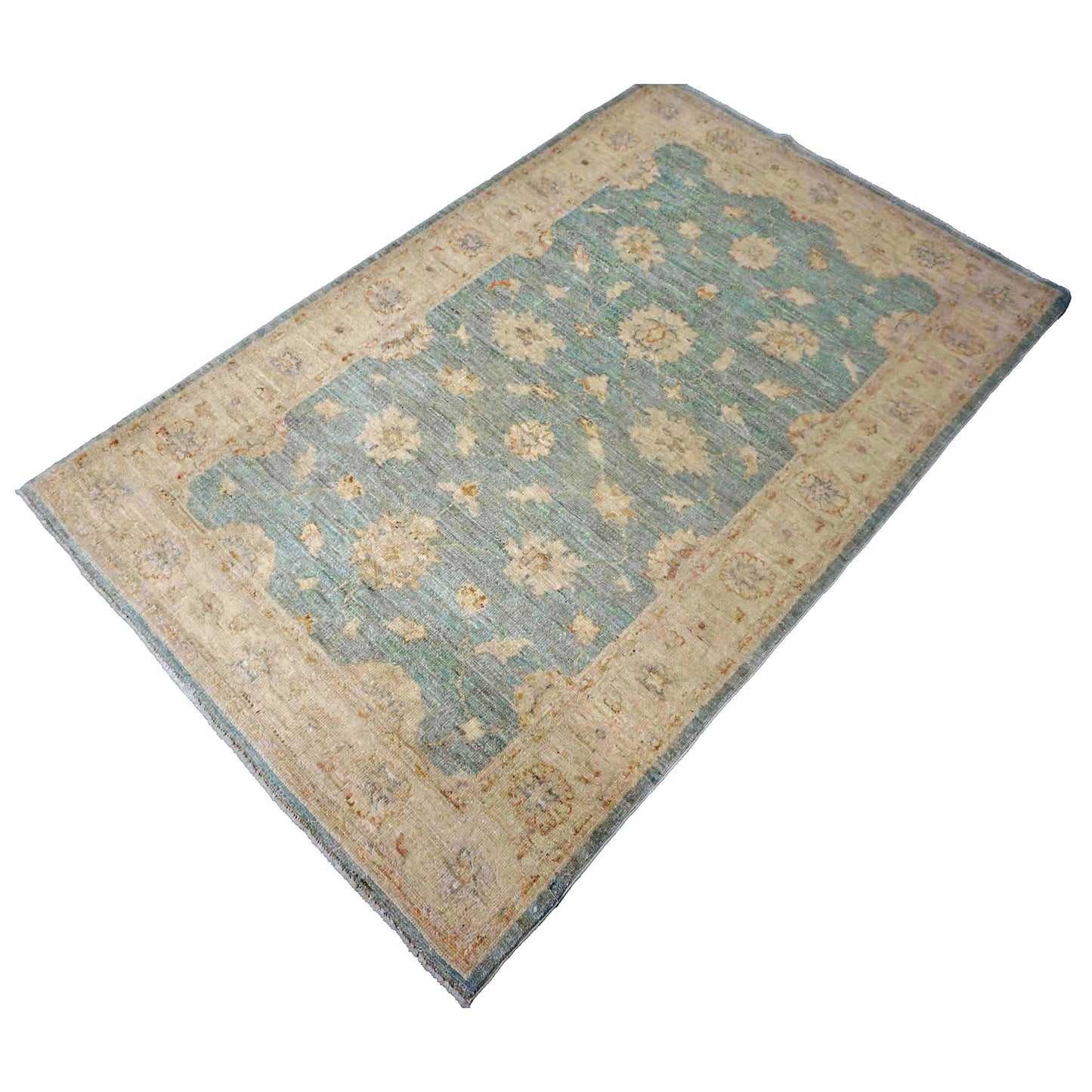 Afghan Tabriz Wool 3x5 Blue & Ivory Silverwash Handmade Area Rug #1141444