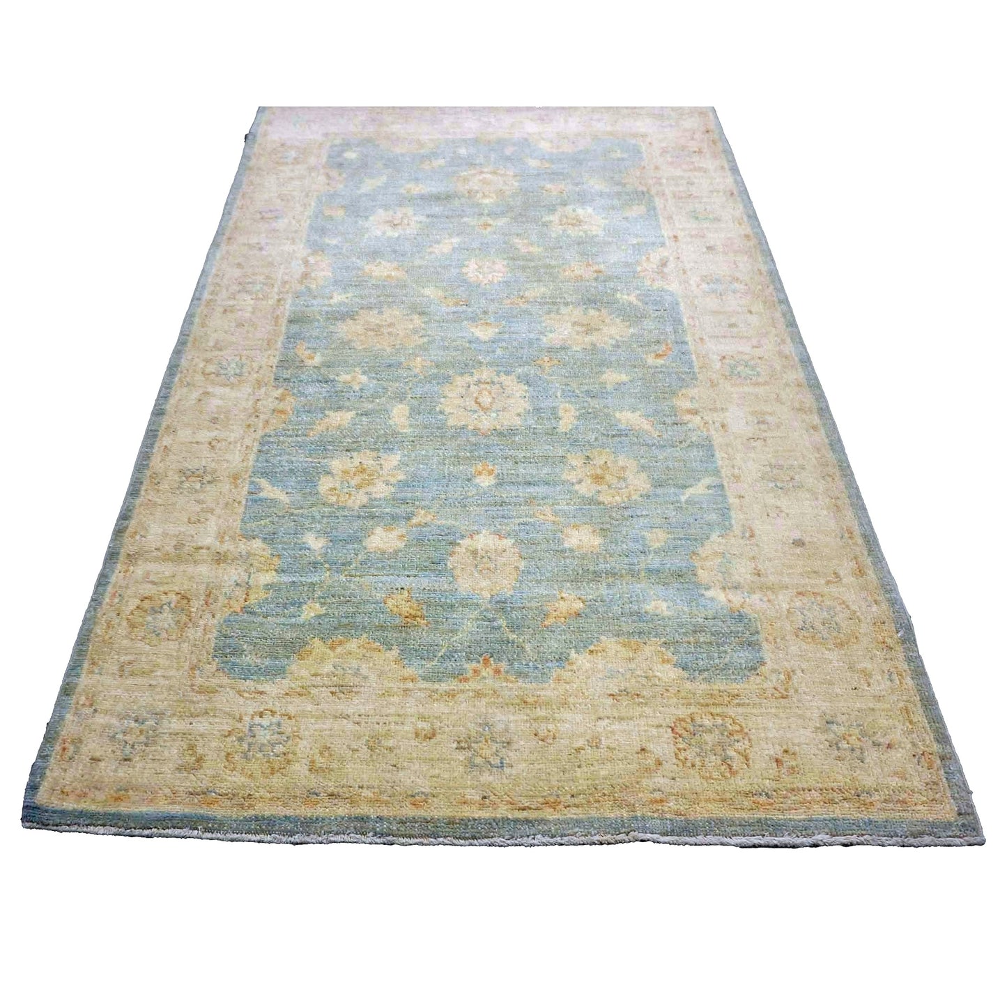 Afghan Tabriz Wool 3x5 Blue & Ivory Silverwash Handmade Area Rug #1141444