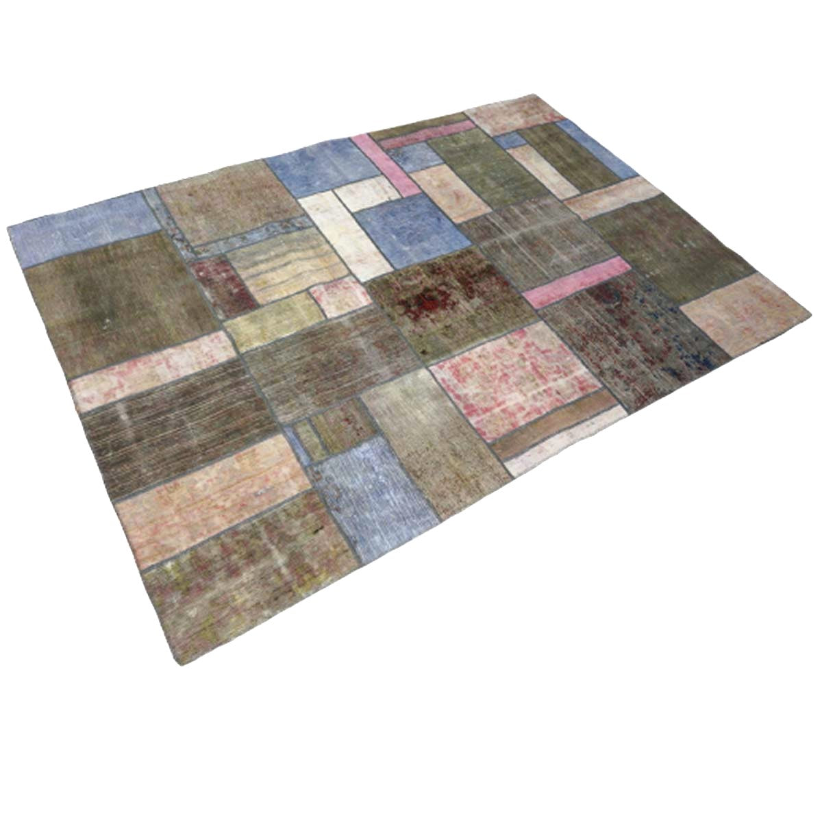 Antique Persian Flatweave Wool 5x8 Green & Blue Patchwork Handmade Area Rug #1141473