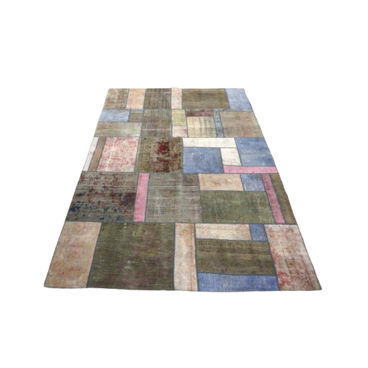 Antique Persian Flatweave Wool 5x8 Green & Blue Patchwork Handmade Area Rug #1141473