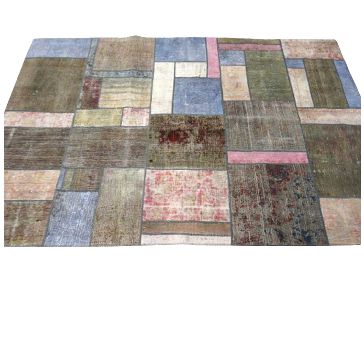 Antique Persian Flatweave Wool 5x8 Green & Blue Patchwork Handmade Area Rug #1141473