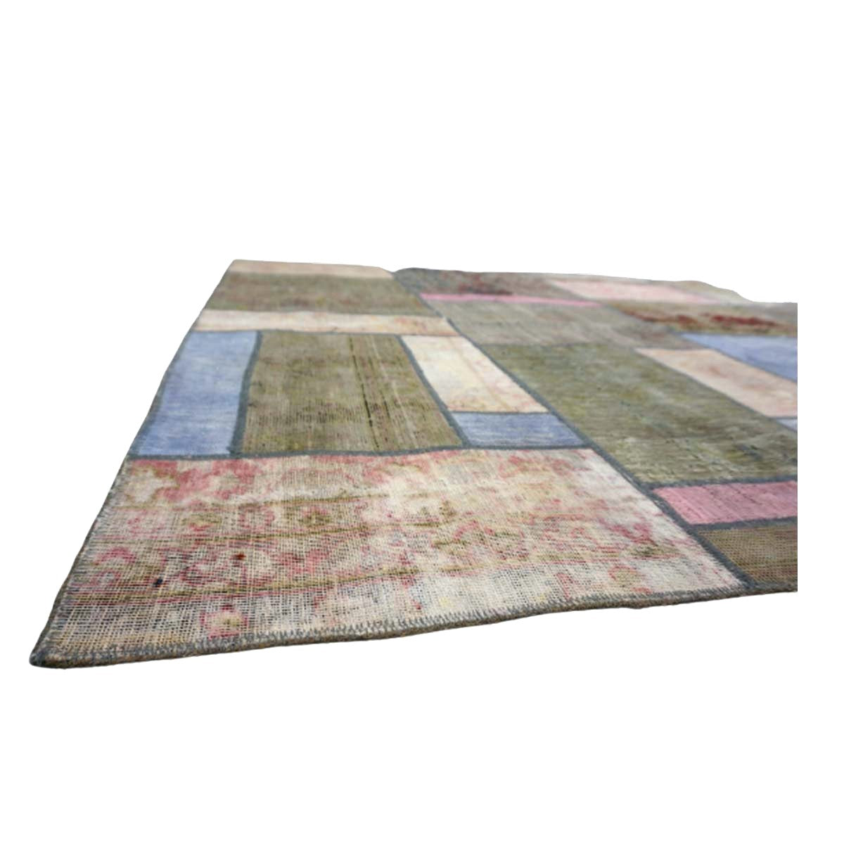 Antique Persian Flatweave Wool 5x8 Green & Blue Patchwork Handmade Area Rug #1141473