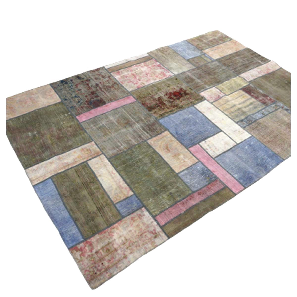 Antique Persian Flatweave Wool 5x8 Green & Blue Patchwork Handmade Area Rug #1141473