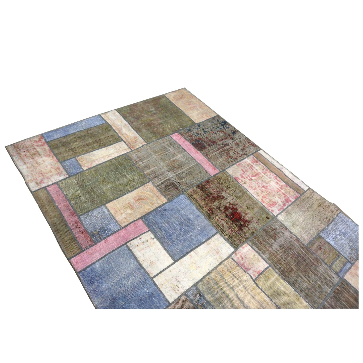 Antique Persian Flatweave Wool 5x8 Green & Blue Patchwork Handmade Area Rug #1141473