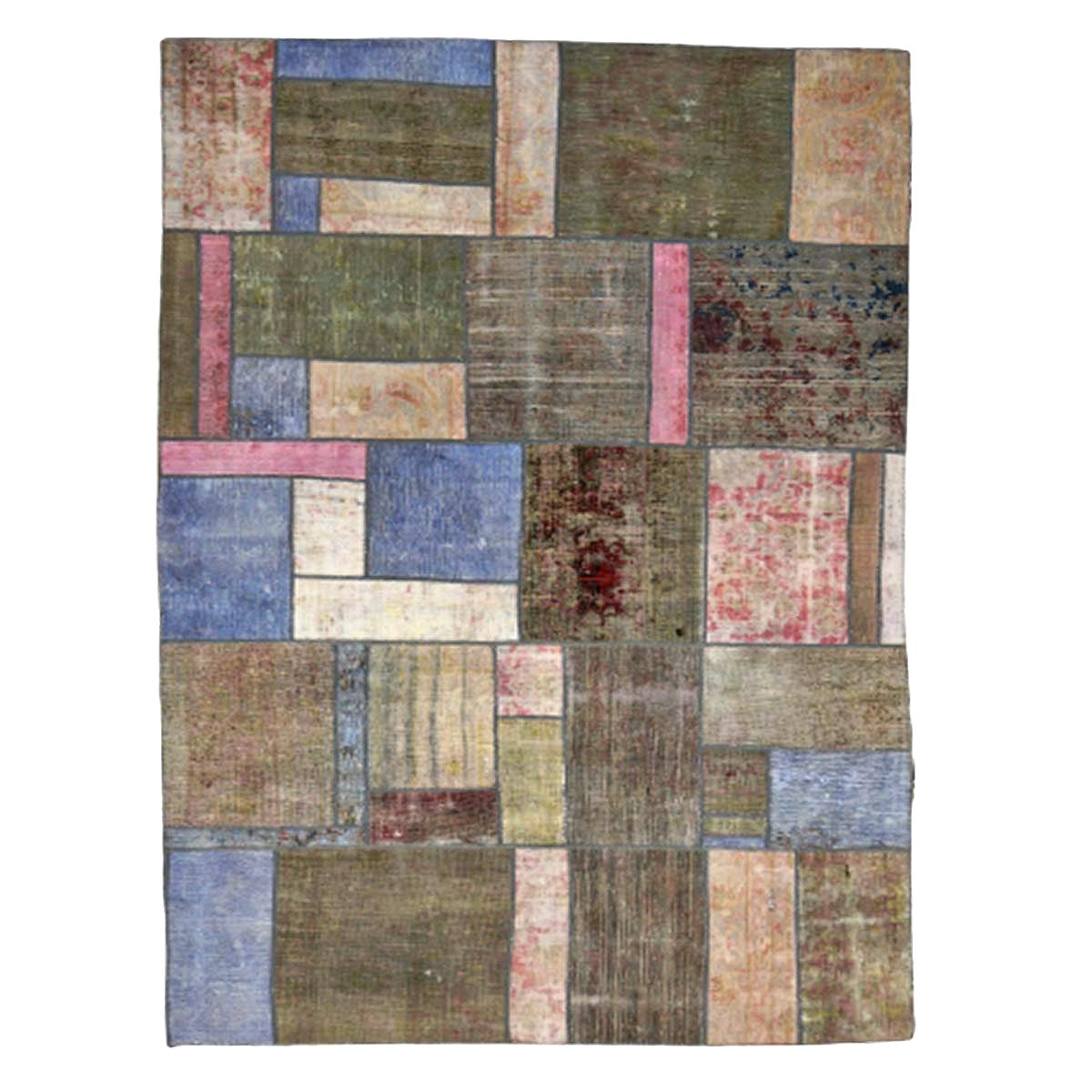 Antique Persian Flatweave Wool 5x8 Green & Blue Patchwork Handmade Area Rug #1141473