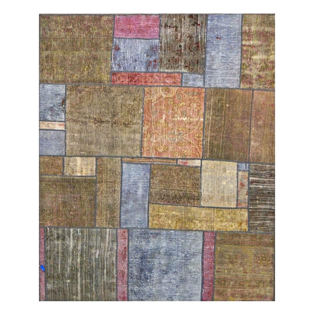 Antique Persian Flatweave Wool 5x6 Green & Blue Patchwork Handmade Area Rug #1141475