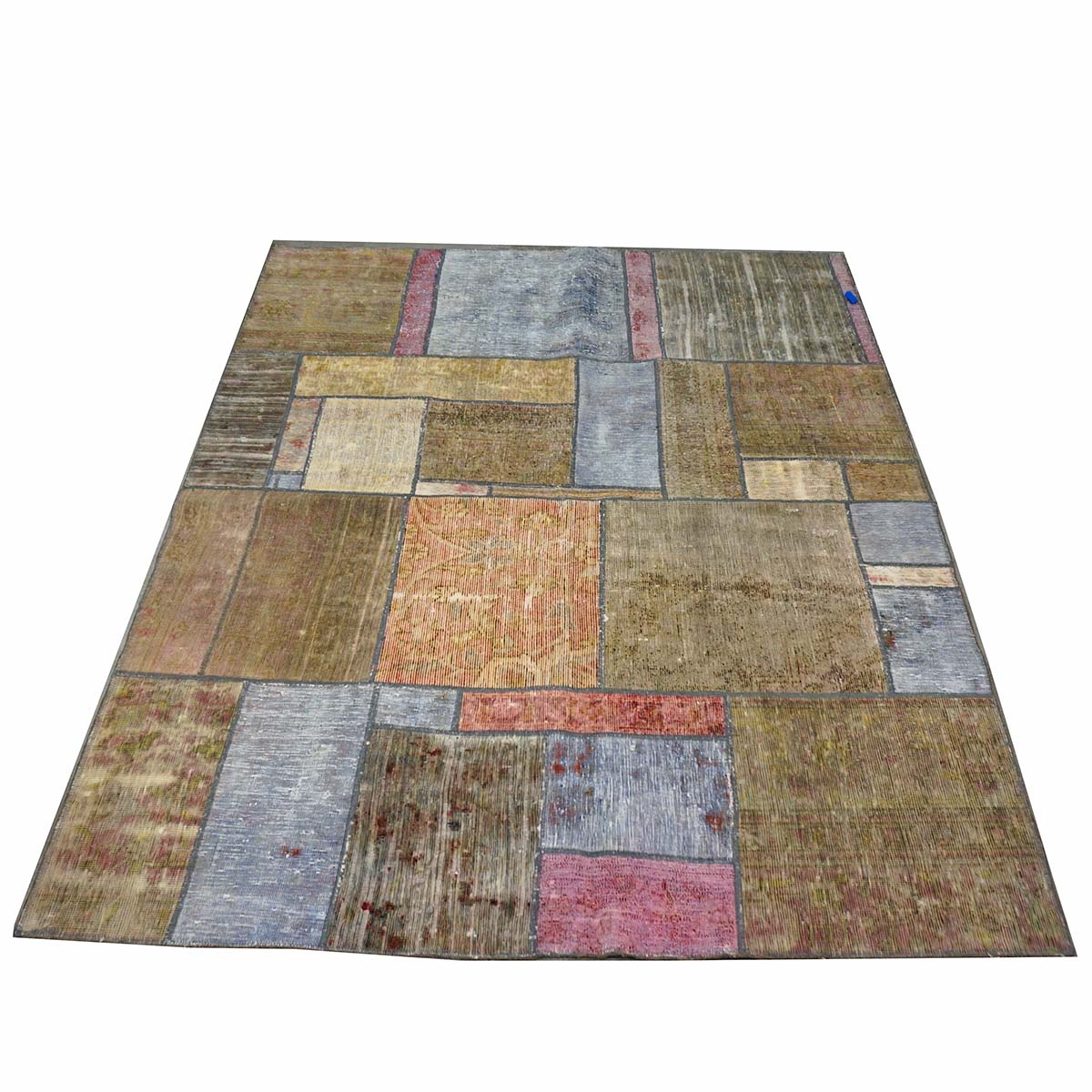 Antique Persian Flatweave Wool 5x6 Green & Blue Patchwork Handmade Area Rug #1141475