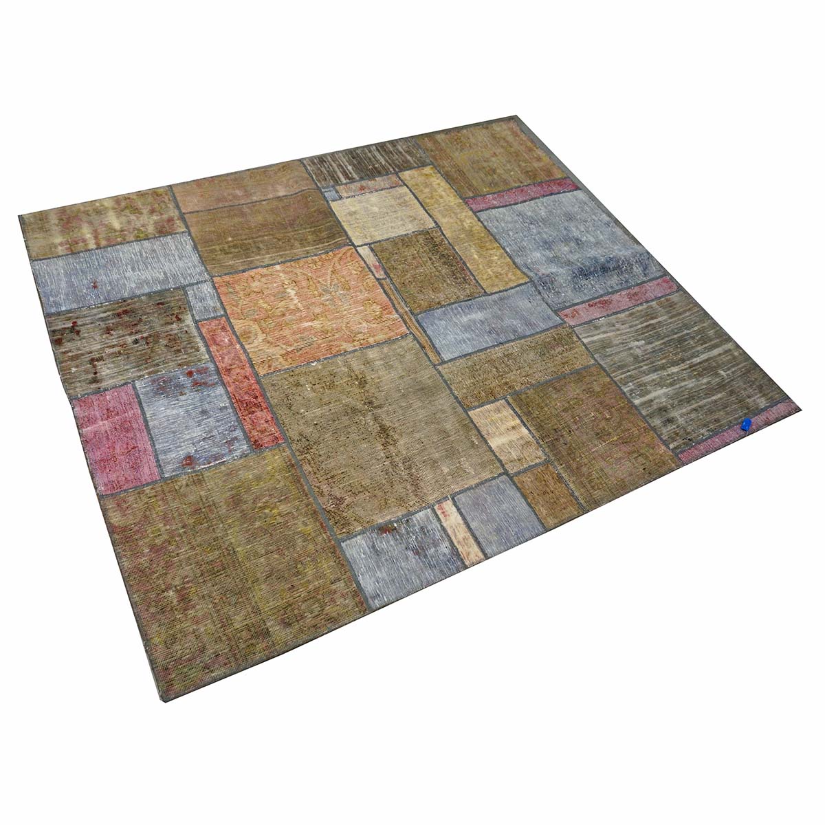 Antique Persian Flatweave Wool 5x6 Green & Blue Patchwork Handmade Area Rug #1141475