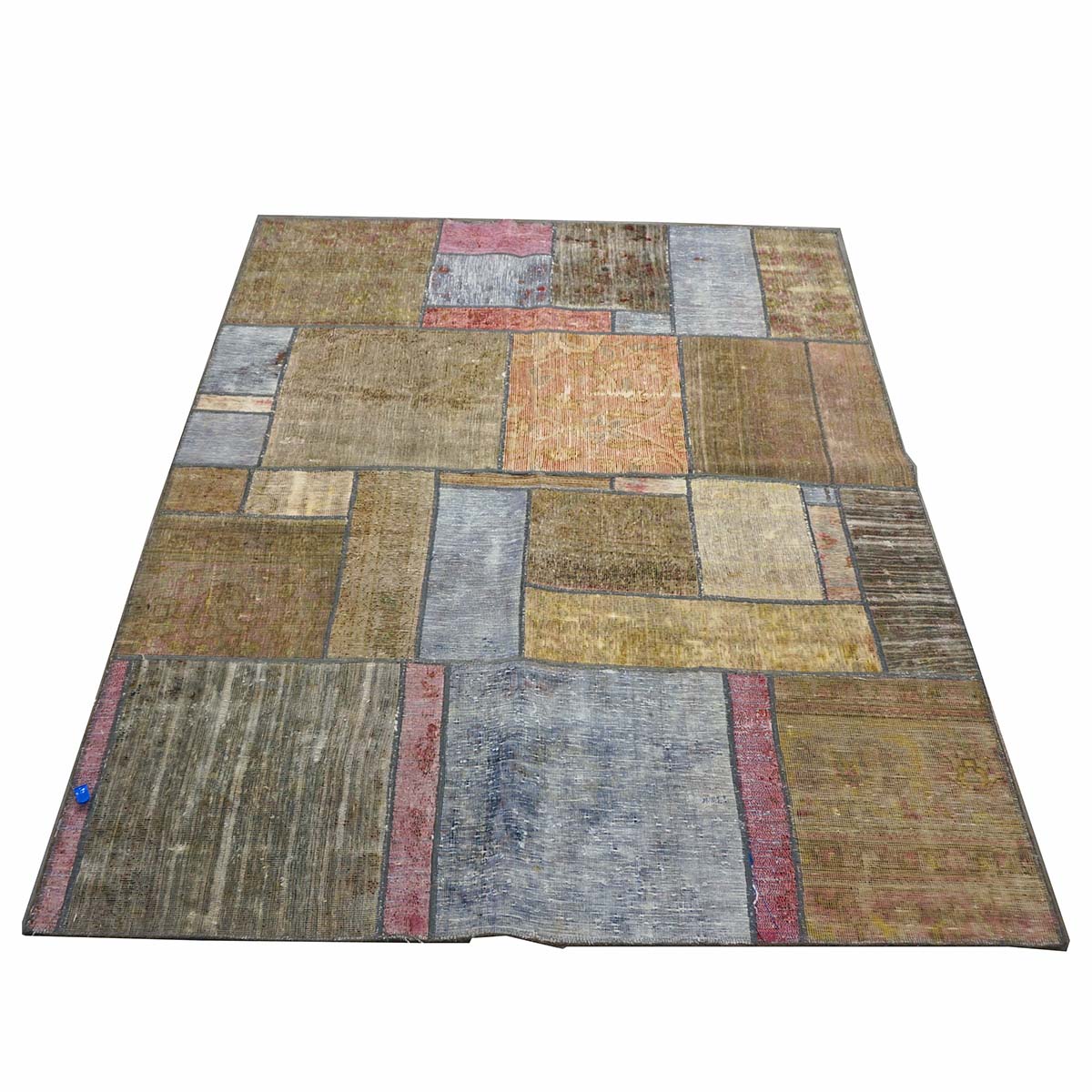 Antique Persian Flatweave Wool 5x6 Green & Blue Patchwork Handmade Area Rug #1141475