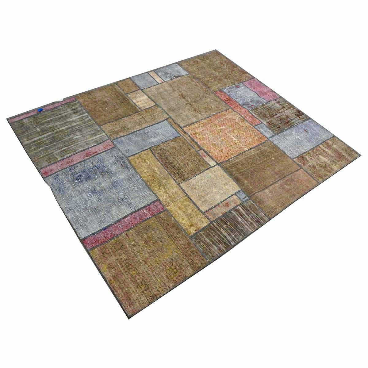 Antique Persian Flatweave Wool 5x6 Green & Blue Patchwork Handmade Area Rug #1141475
