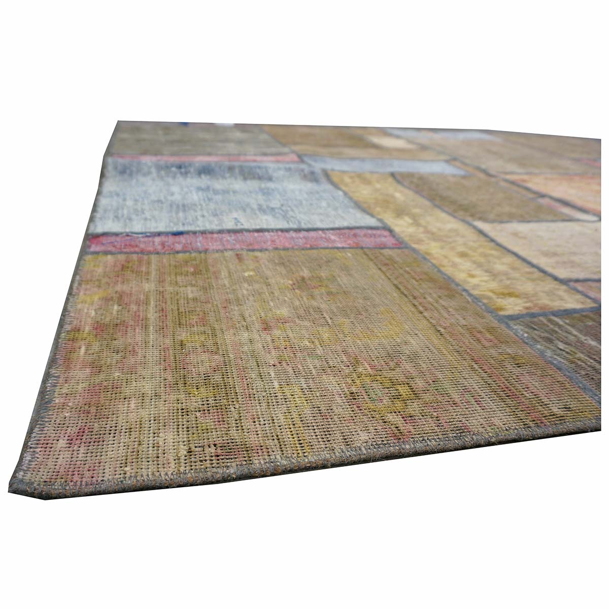 Antique Persian Flatweave Wool 5x6 Green & Blue Patchwork Handmade Area Rug #1141475