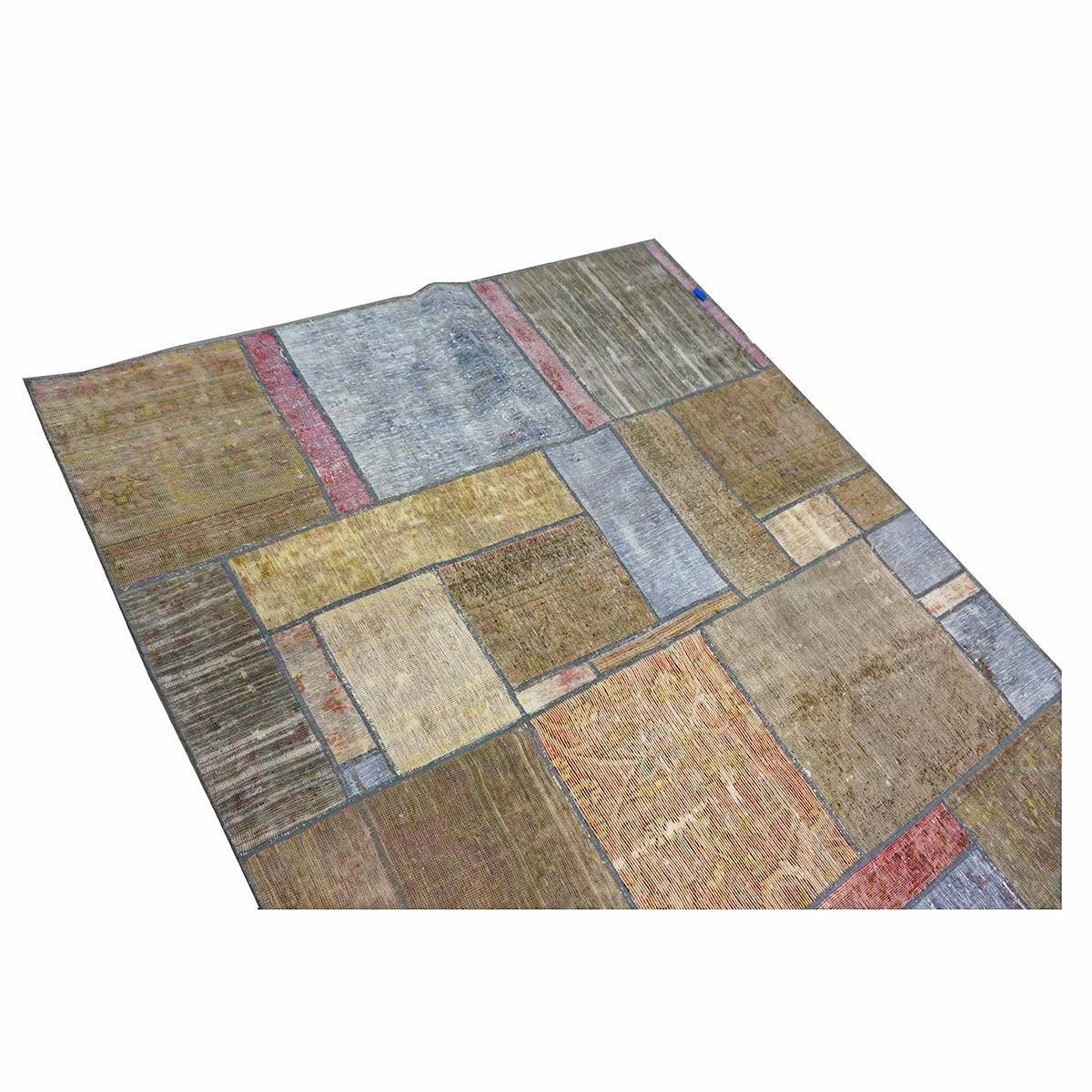 Antique Persian Flatweave Wool 5x6 Green & Blue Patchwork Handmade Area Rug #1141475