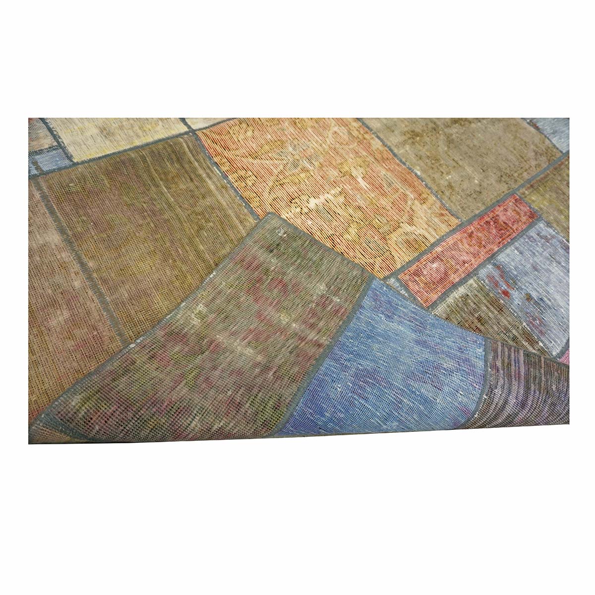 Antique Persian Flatweave Wool 5x6 Green & Blue Patchwork Handmade Area Rug #1141475