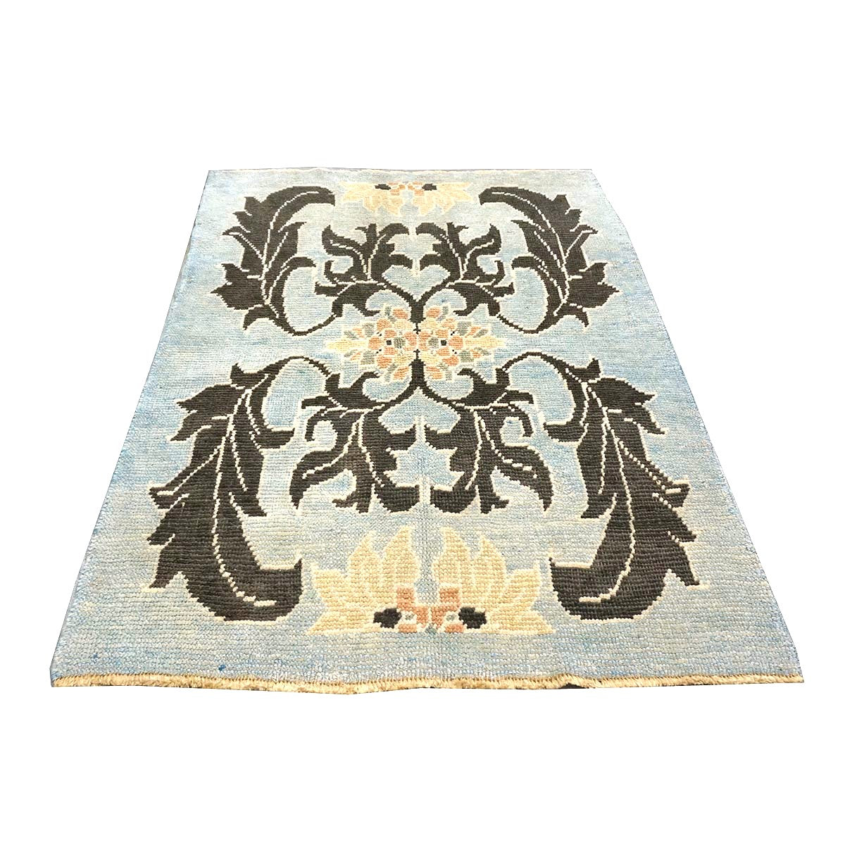 21st Century Turkish Donegal Oushak Hemp and Wool 4x6 Light Blue & Charcoal Handmade Area Rug #1141501