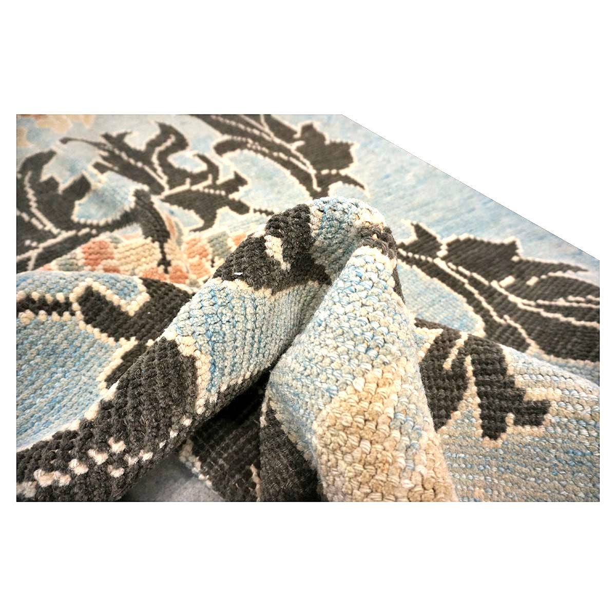 21st Century Turkish Donegal Oushak Hemp and Wool 4x6 Light Blue & Charcoal Handmade Area Rug #1141501
