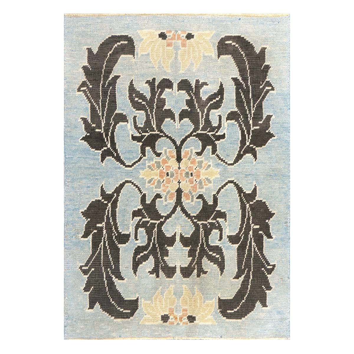 21st Century Turkish Donegal Oushak Hemp and Wool 4x6 Light Blue & Charcoal Handmade Area Rug #1141501