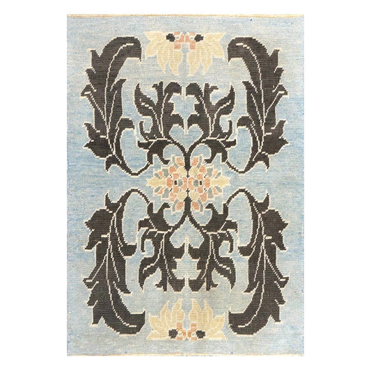21st Century Turkish Donegal Oushak Hemp and Wool 4x6 Light Blue & Charcoal Handmade Area Rug #1141501