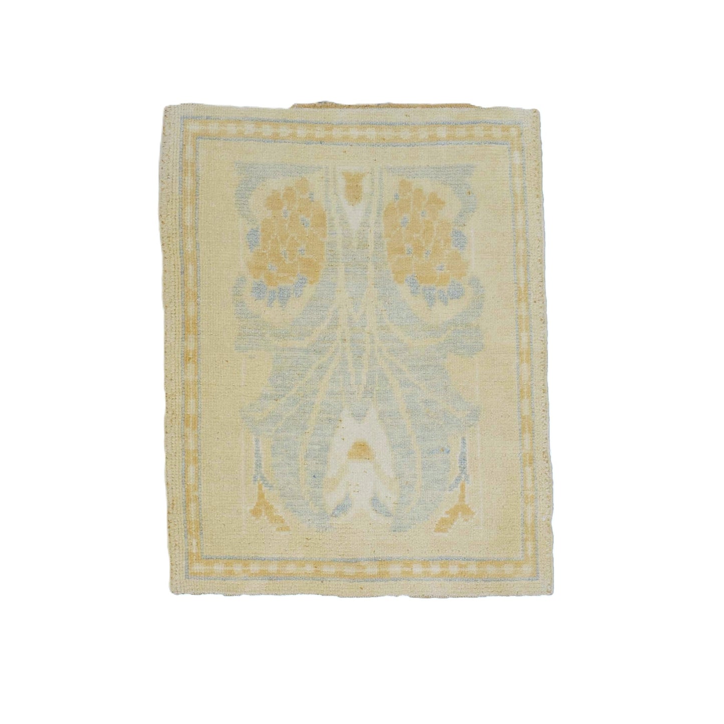 Turkish Donegal Wool & Hemp 3x4 Tan & Light Blue Handmade Throw Rug # 1141549