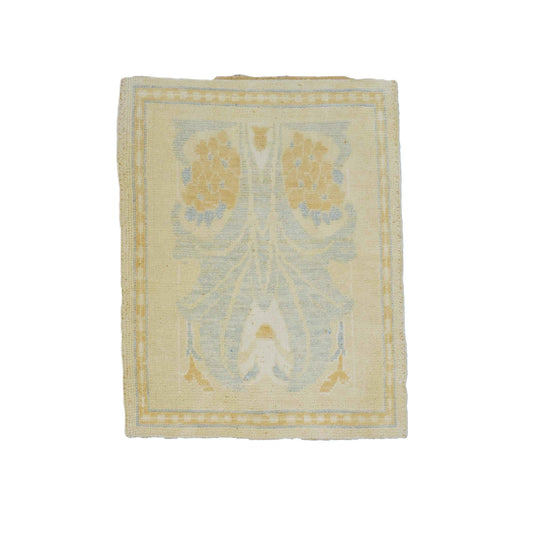 Turkish Donegal Wool & Hemp 3x4 Tan & Light Blue Handmade Throw Rug # 1141549
