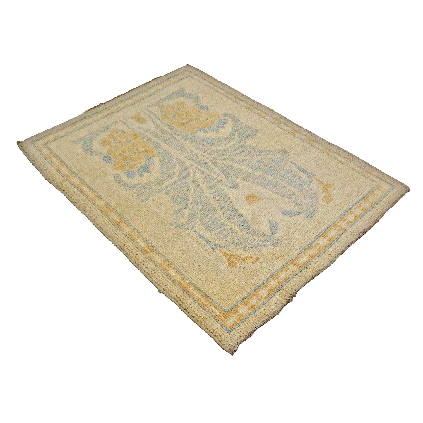 Turkish Donegal Wool & Hemp 3x4 Tan & Light Blue Handmade Throw Rug # 1141549